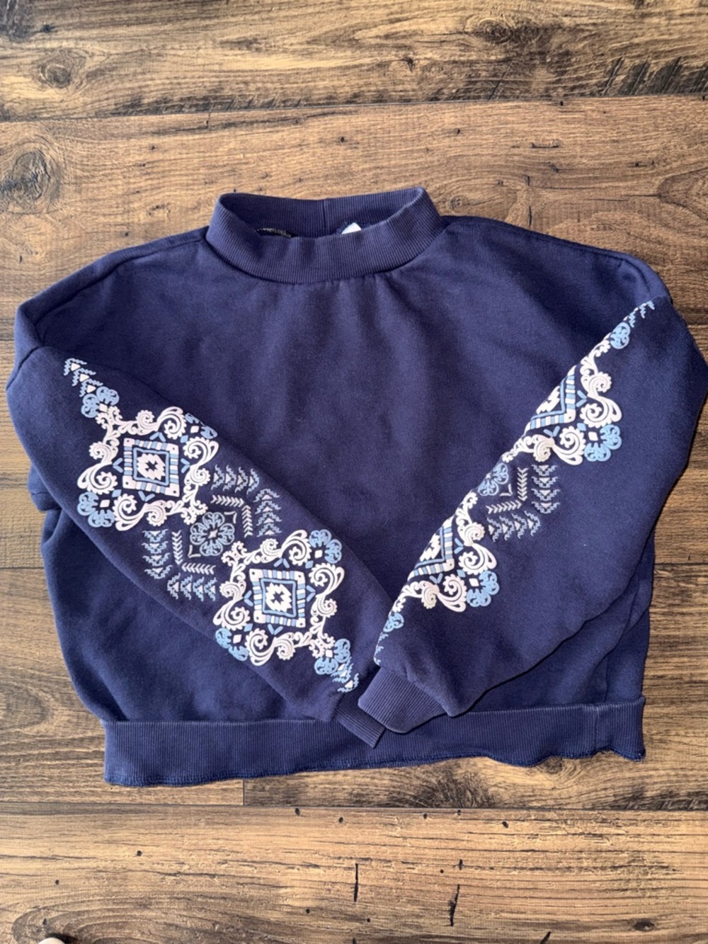 Divided Navy Crewneck Sweatshirt with Sleeve Embroidery